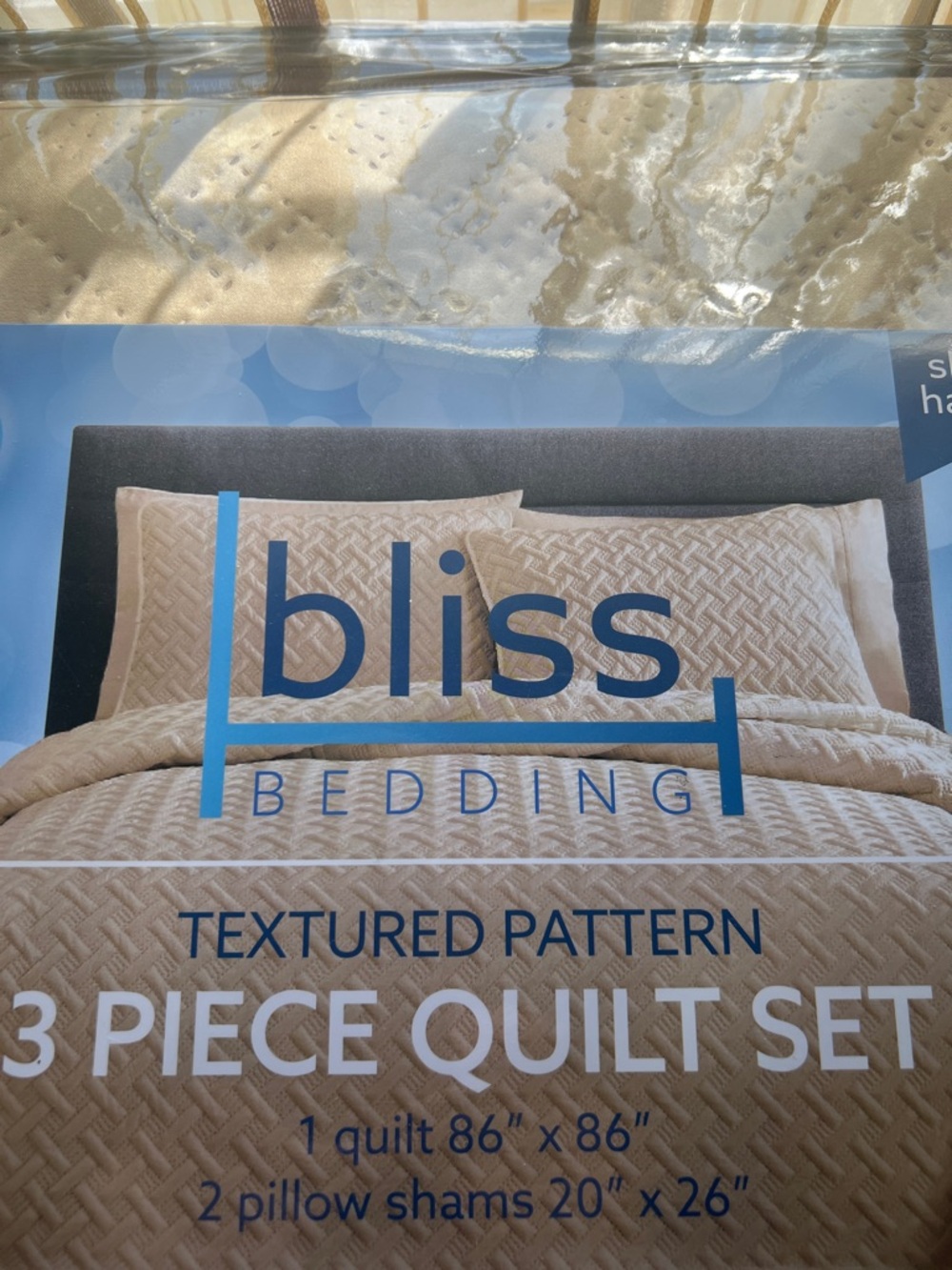 Textured Pattern 3-Piece Quilt Set - Tan - Picture 2 of 3